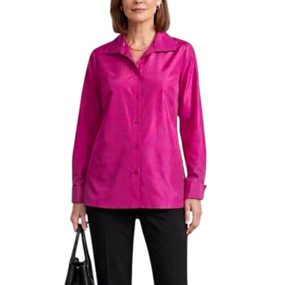 Talbots silk taffeta fuchsia long sleeve button down blouse NWT size 12